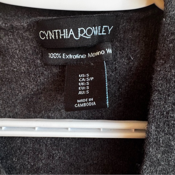 Cynthia Rowley 100% Merino Wool Cardigan SZ S | Dark Gray Open Front 3/4 Sleeve - Picture 6 of 9